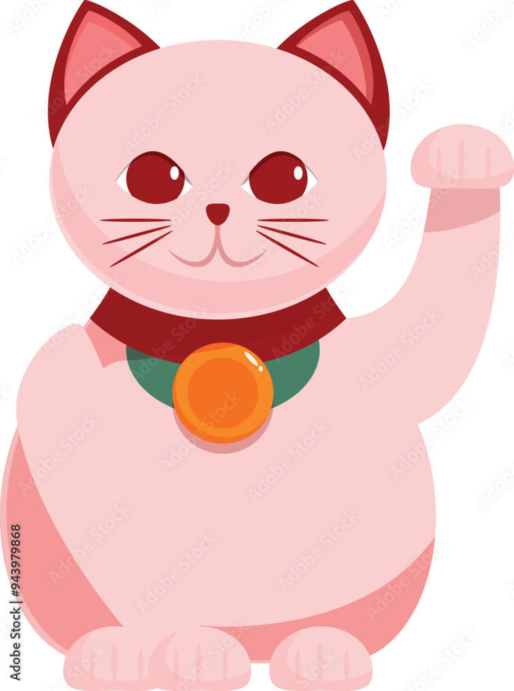 Pink lucky cat raising its paw, a traditional japanese figurine believed to bring good luck and fortune Pink lucky cat raising its paw, a traditional japanese figurine believed to bring good luck and fortune
