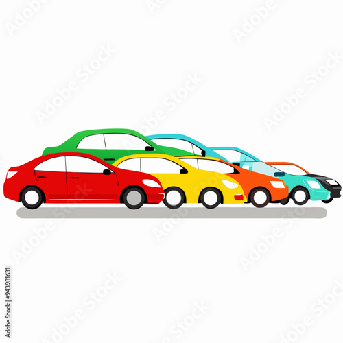 Five Colorful Cars Lined Up in a Row