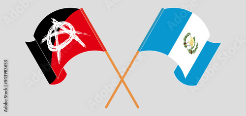 Crossed and waving flags of Anarchy and Republic of Guatemala