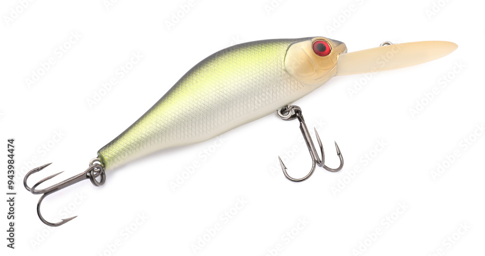One fishing lure isolated on white, top view One fishing lure isolated on white, top view