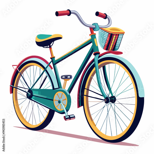 Teal and Yellow Bicycle with Basket