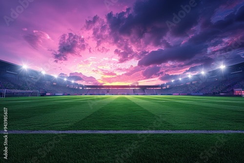 A soccer field with a large crowd of people watching a game