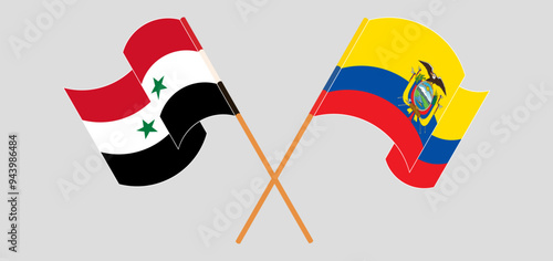 Crossed and waving flags of Syria and Republic of Ecuador
