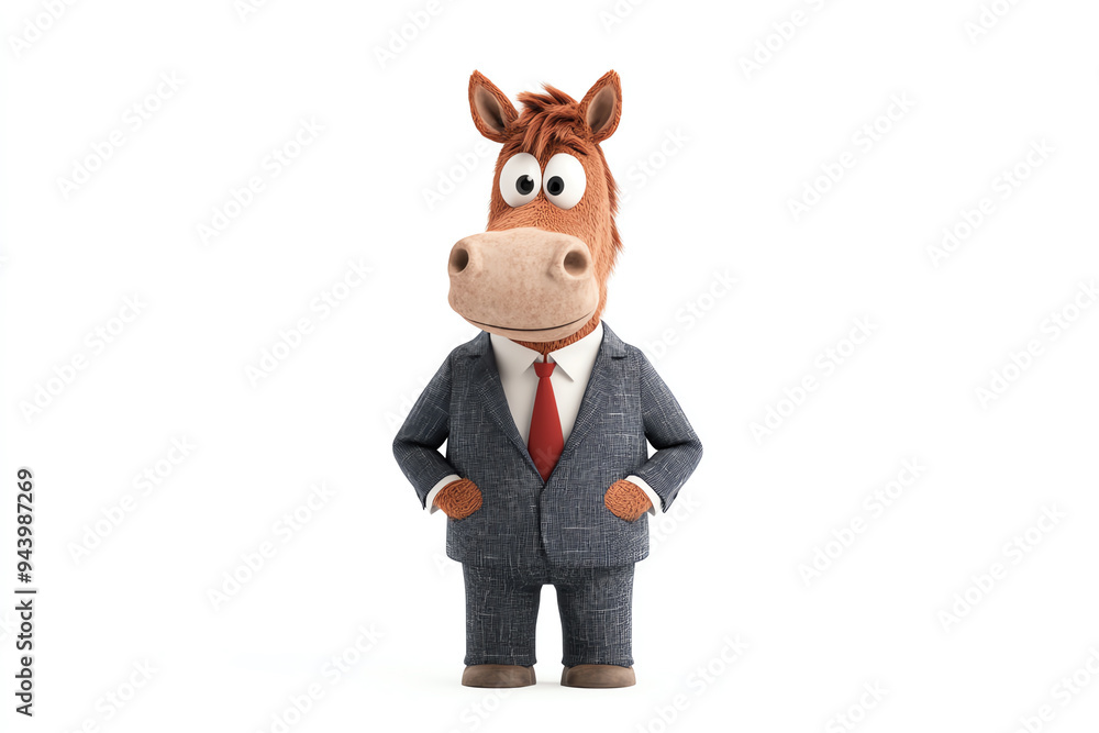 Obraz premium A charming cartoon horse character in a business suit, perfect for fun and whimsical branding or marketing projects.