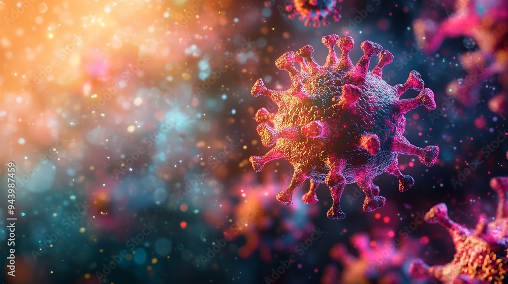 Monkeypox Virus Concept, Monkeypox Virus Particles in Bright Colorful Background Monkeypox Virus Concept, Monkeypox Virus Particles in Bright Colorful Background