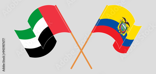 Crossed and waving flags of the United Arab Emirates and Republic of Ecuador