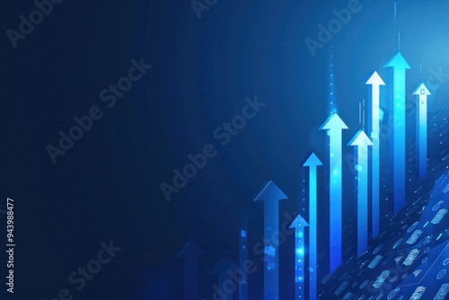 A blue background with a series of arrows pointing upwards
