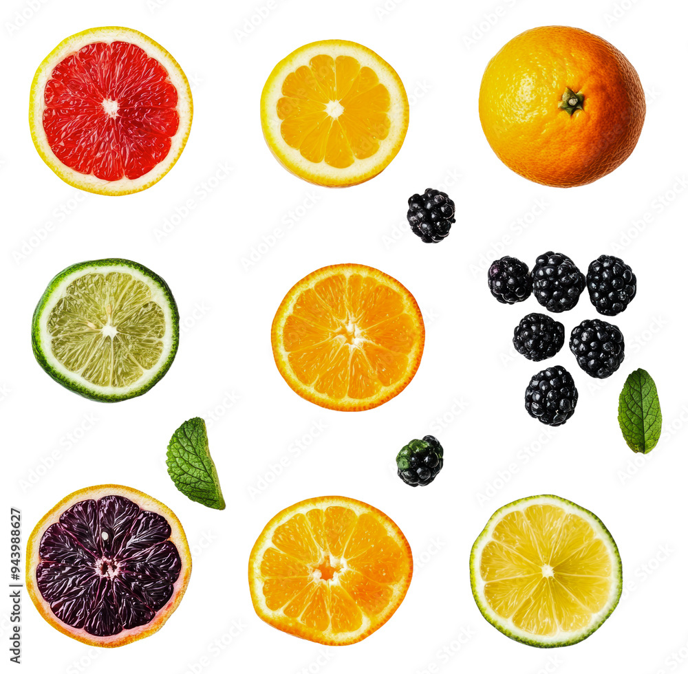 PNG Sliced citrus fruits on white PNG Sliced citrus fruits on white