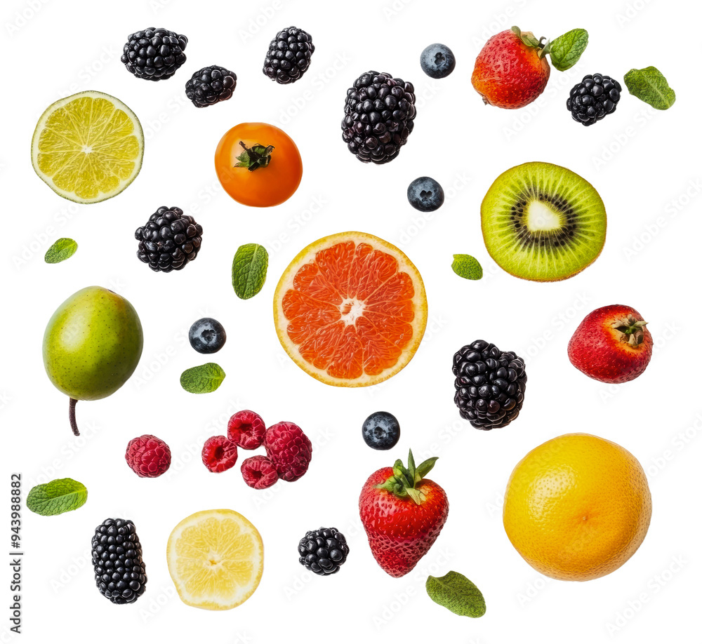 PNG Colorful fresh fruit display on white PNG Colorful fresh fruit display on white