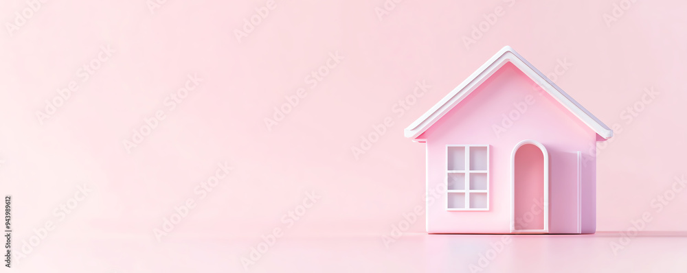 A charming pink house model against a soft pink background, perfect for home, decor, and lifestyle themes. A charming pink house model against a soft pink background, perfect for home, decor, and lifestyle themes.
