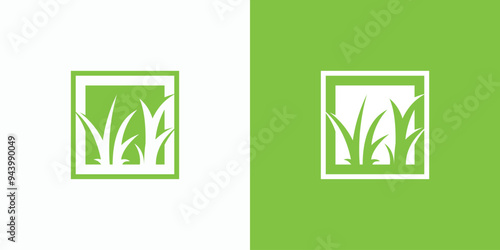 Green grass vector logo design with modern, simple, clean and abstract style. Icon for business, landscaping, farming and personal branding.
