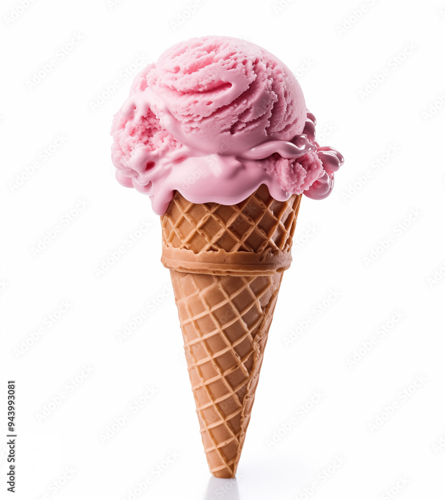 A pink ice cream cone with two scoops of light pink on white background (1) A pink ice cream cone with two scoops of light pink on white background (1)