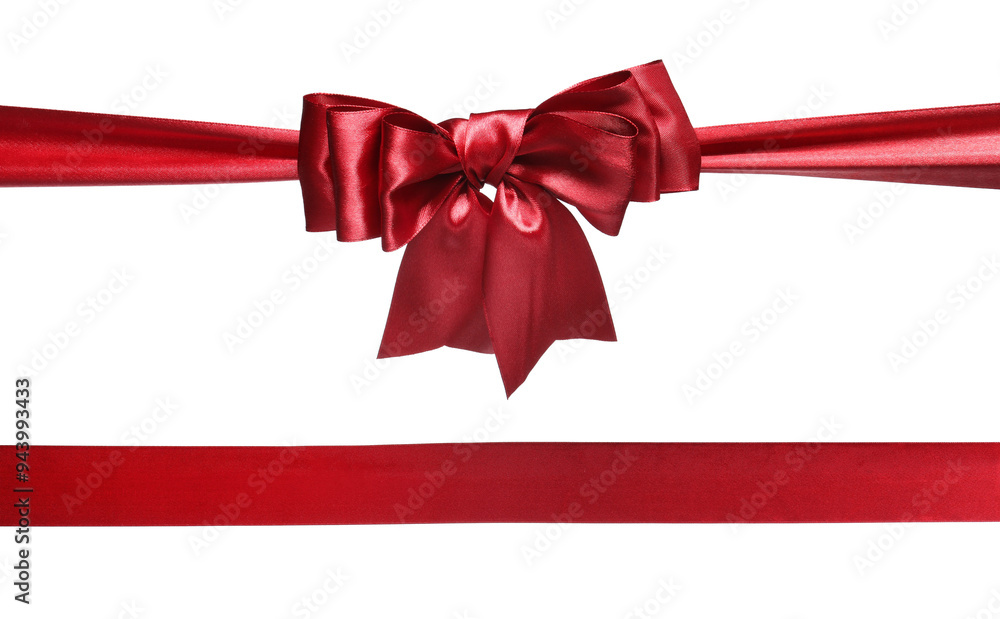 Red satin and bow on white background Red satin and bow on white background