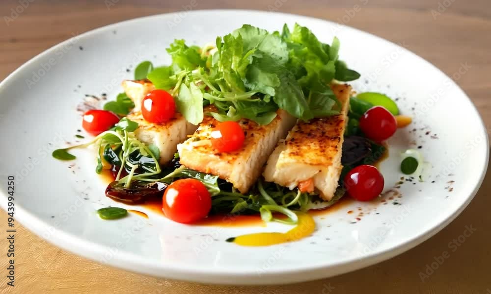 Delicious Grilled Fish with Salad Garnish Delicious Grilled Fish with Salad Garnish