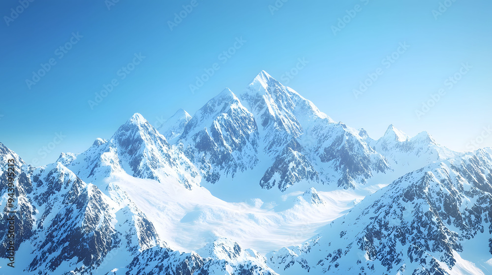 Majestic snow capped mountains rise against clear blue sky, evoking sense of tranquility and awe. Majestic snow capped mountains rise against clear blue sky, evoking sense of tranquility and awe.