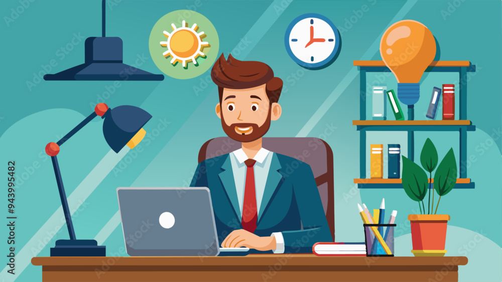 Businessman working at his desk and creating new idea Businessman working at his desk and creating new idea