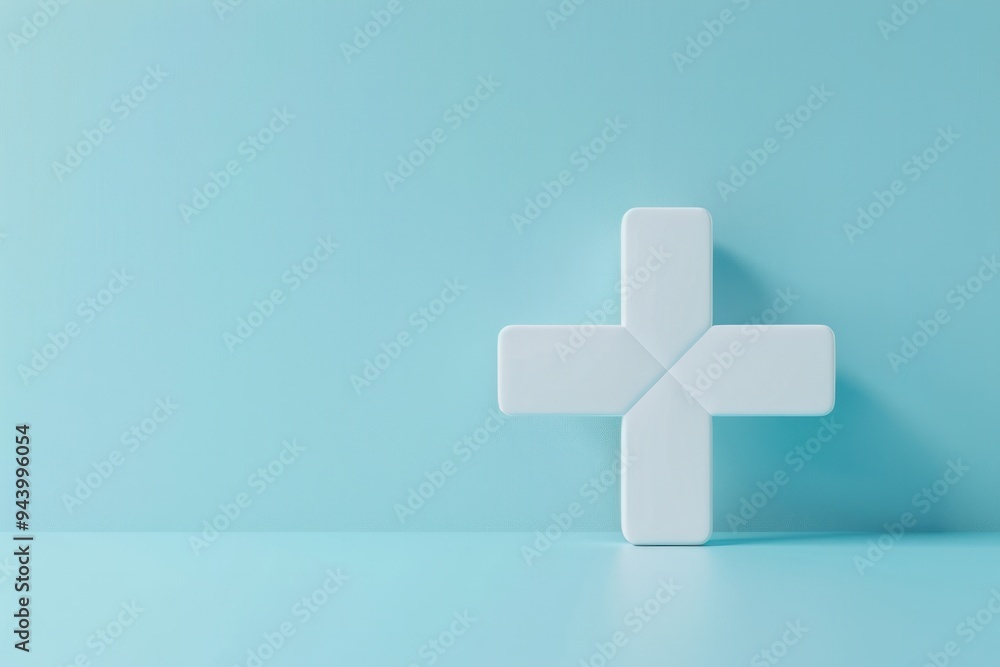 Obraz premium A white cross is placed on a blue background