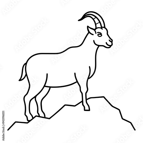 Majestic Goat on Rocky Mountain Peak - Vector Art Illustration