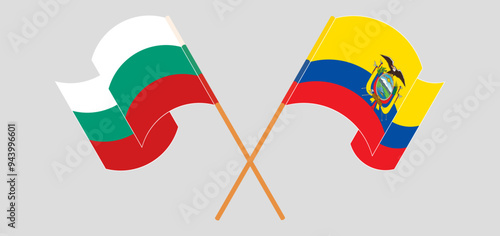 Crossed and waving flags of Bulgaria and Republic of Ecuador