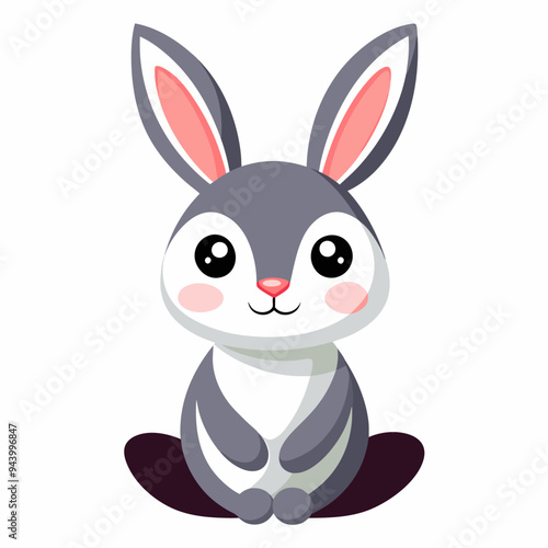 Adorable Cartoon Grey Bunny with Big Eyes Sitting