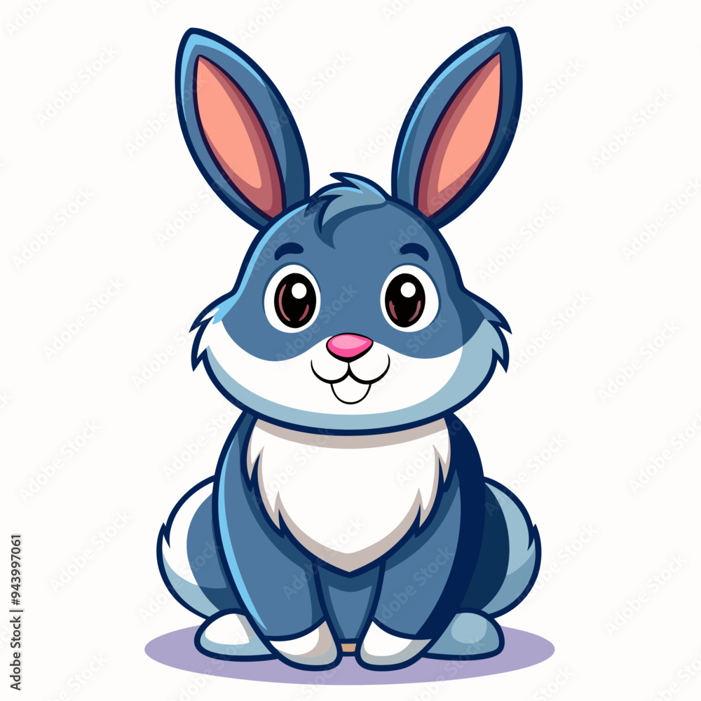 Obraz premium A Cute Cartoon Blue Bunny with Pink Ears and White Fur