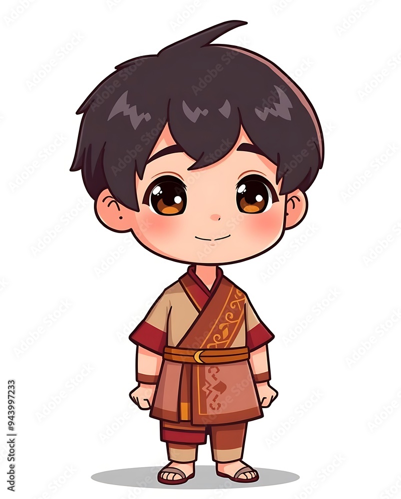 Cute Male Cartoon Character in Traditional Lao Attire Cute Male Cartoon Character in Traditional Lao Attire