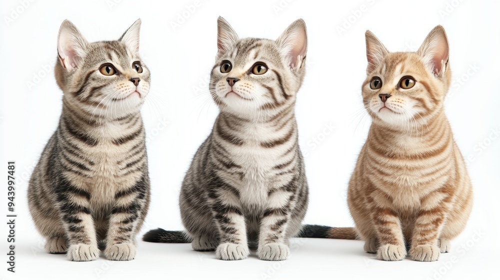 Set of American Shorthair cats, classic tabby patterns, isolated on white background, 3D illustration Set of American Shorthair cats, classic tabby patterns, isolated on white background, 3D illustration