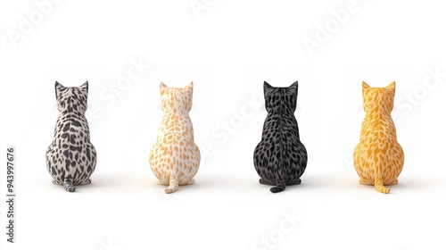 Set of Sokoke cats, marbled coats, agile bodies, isolated on white background, 3D illustration photo