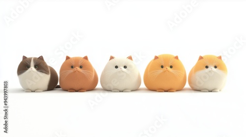 Set of Exotic Shorthair cats, plush fur, flat faces, isolated on white background, 3D illustration