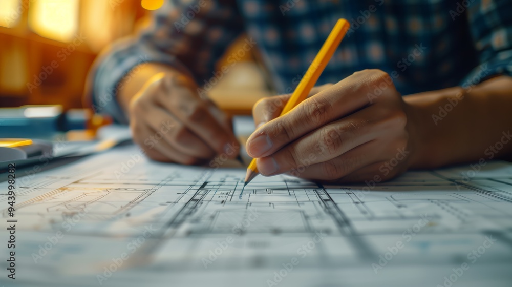 Architect Drawing Blueprint for Building Design Architect Drawing Blueprint for Building Design