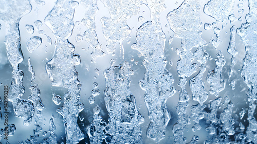 Translucent water droplets create beautiful pattern on glass surface, evoking sense of calm and tranquility.