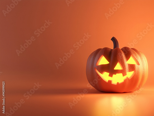 Citrouille d'Halloween sur fond épuré et uni, Simplicité et frissons, template avec espace pour écrire, fond coloré, bannière photo