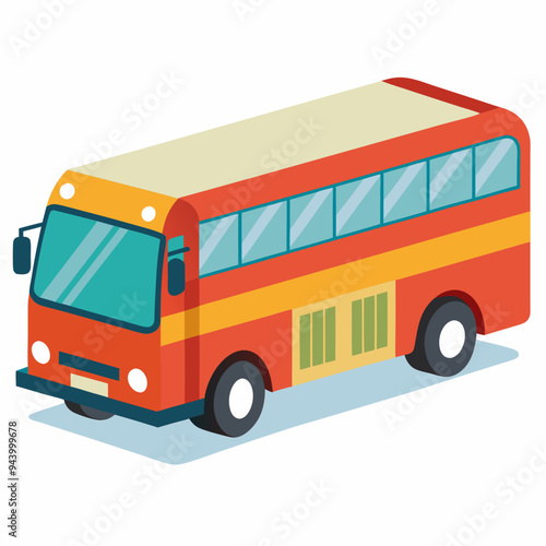 Red and Yellow Bus with White Roof and Blue Windows