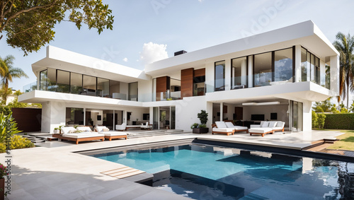 Wallpaper Mural This is a modern house with a pool, steps leading up to it, and a large lawn.

 Torontodigital.ca