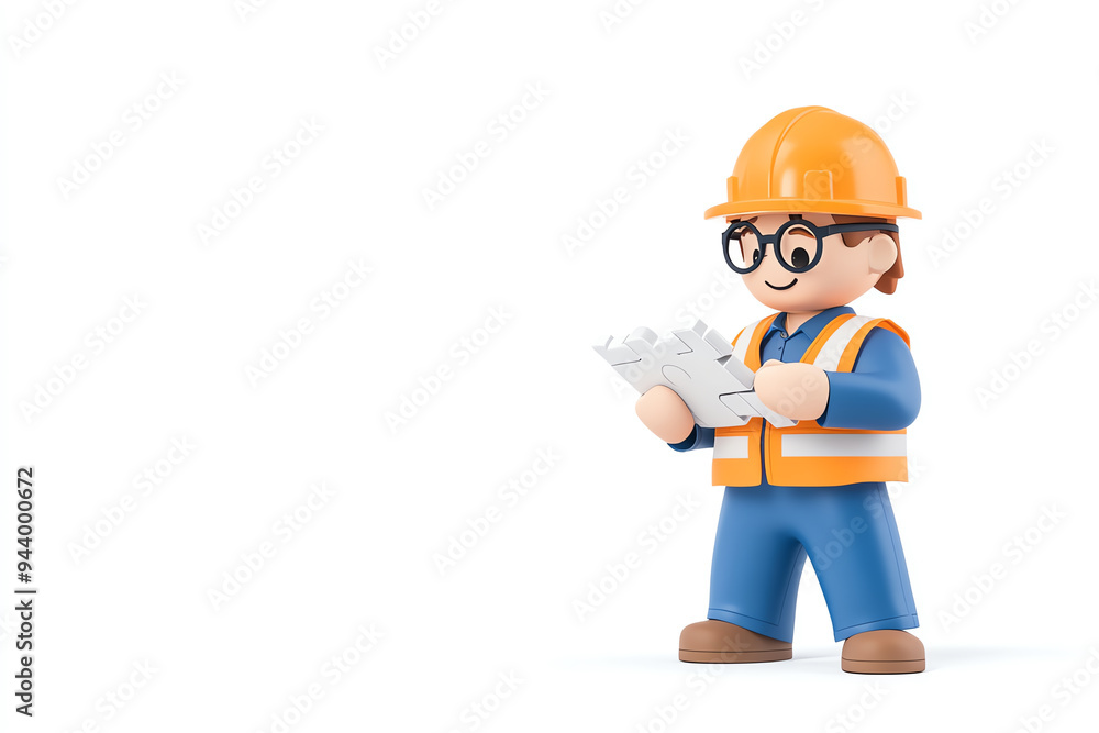 A smiling construction worker holding a clipboard, ready to take notes on a building site. Ideal for construction and safety themes. A smiling construction worker holding a clipboard, ready to take notes on a building site. Ideal for construction and safety themes.
