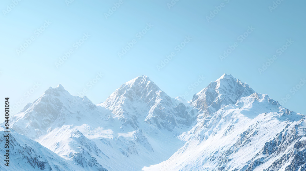 Majestic snow capped mountains rise against clear blue sky, evoking sense of tranquility and awe. Majestic snow capped mountains rise against clear blue sky, evoking sense of tranquility and awe.