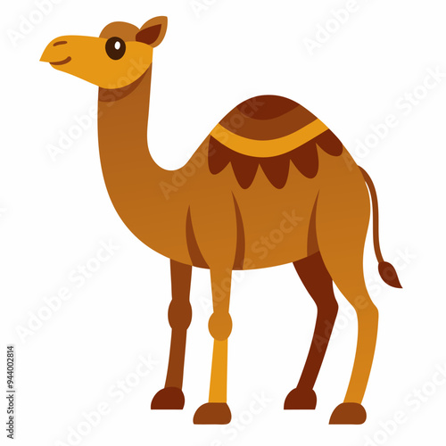 Cartoon illustration of a brown camel with a hump