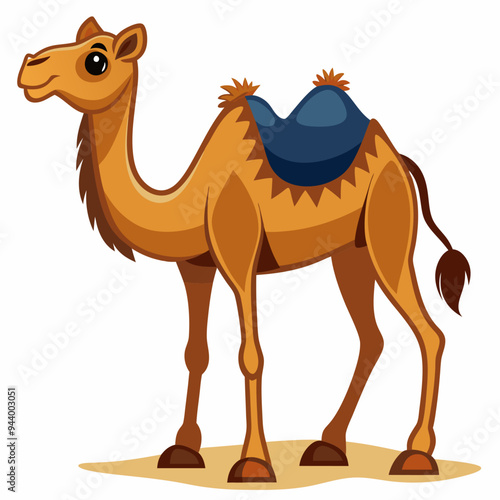 Cartoon Camel with Blue Saddle and Furry Humps