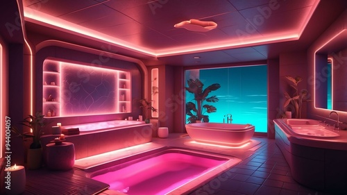 illustrative albedo spa room animated retro neon