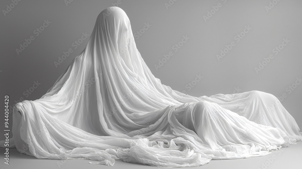 Halloween ghost decor with white sheets creates a spooky yet minimalist vibe, perfect for party invitations, decorations, or themed events with copy space. Halloween ghost decor with white sheets creates a spooky yet minimalist vibe, perfect for party invitations, decorations, or themed events with copy space.