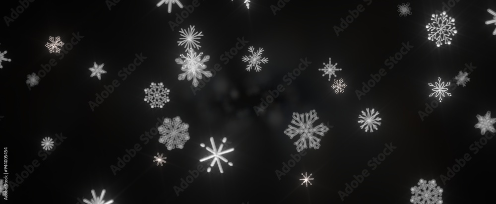 Snowflakes and bokeh lights on the blue Merry Christmas background. 3D render Snowflakes and bokeh lights on the blue Merry Christmas background. 3D render