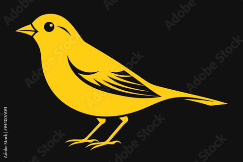  Engraving style slim canary bird vector art illustration