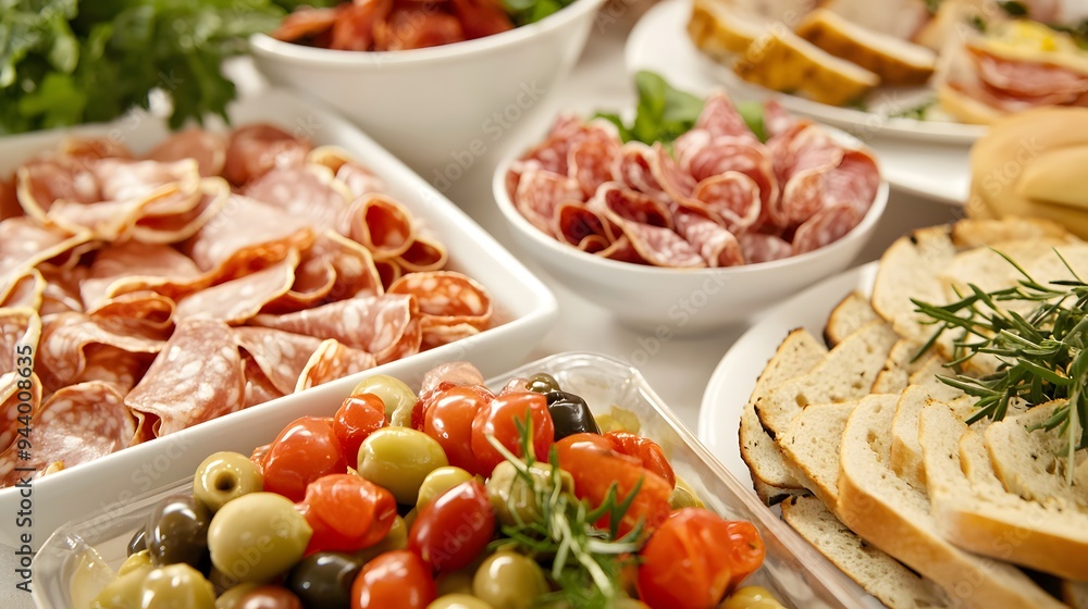 A deli counter with a variety of cold cuts on display.Composition: A wide shot of a deli counter filled with various cold cuts, arranged in a display case.Lighting: Warm, natural light highlighting A deli counter with a variety of cold cuts on display.Composition: A wide shot of a deli counter filled with various cold cuts, arranged in a display case.Lighting: Warm, natural light highlighting