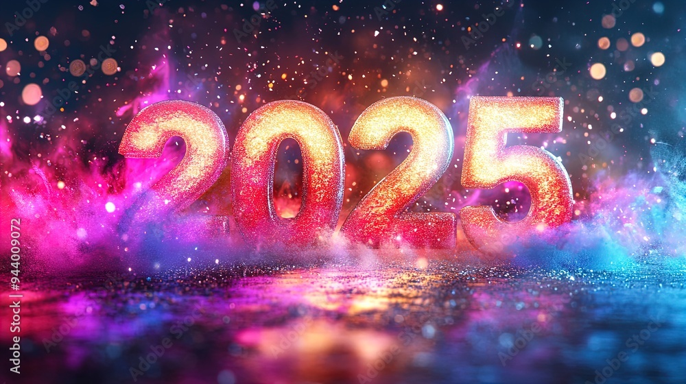 Vibrant '2025' Numbers Illuminate with Frosty Finish Amidst Colorful Lights – Perfect Poster for a Festive Sports Interior! Vibrant '2025' Numbers Illuminate with Frosty Finish Amidst Colorful Lights – Perfect Poster for a Festive Sports Interior!