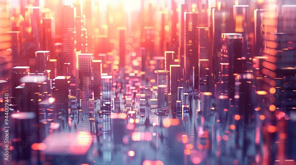 Fototapeta premium Futuristic Cityscape with Red and Orange Lights