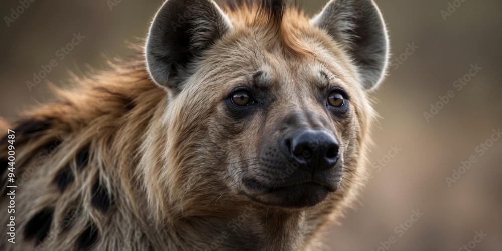 Captivating close-up of hyena with intense gaze. Captivating close-up of hyena with intense gaze.