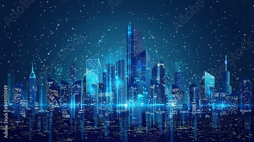 Futuristic Cityscape with Digital Network