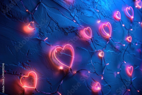 A wall covered in neon lights with many heart shapes