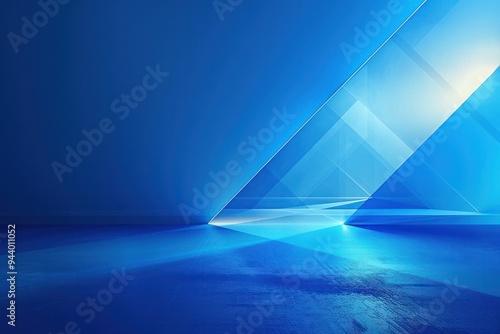 A blue background with a glass wall and a triangle in the middle