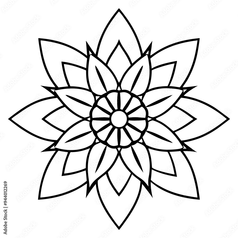 Mandala line art silhouette with white background